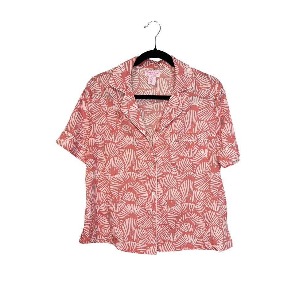 Tommy Bahama Women Small Coral Pink Shell Print Button Down Pajama Top PJ Shirt